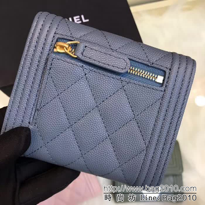 CHANEL香奈兒 新款leboy短三折錢包 荔枝牛皮綾格紋 復古金扣 80734  DJC3156